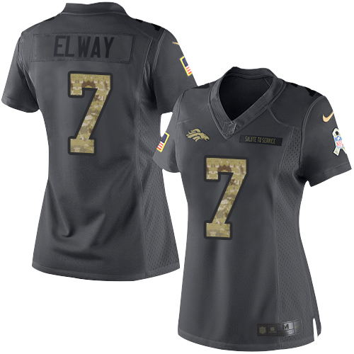 Broncos #7 John Elway Black Women's Stitched Limited 2016 Salute To Service Jersey