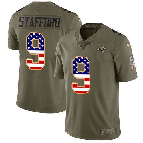 Los Angeles Rams #9 Matthew Stafford Olive/USA Flag Men's Stitched Limited 2017 Salute To Service Jersey