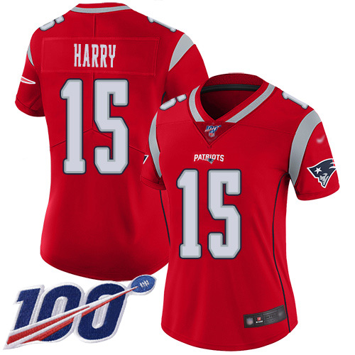 New England Patriots #15 N'Keal Harry Red Women's Stitched Limited Inverted Legend 100th Season Jersey Womens