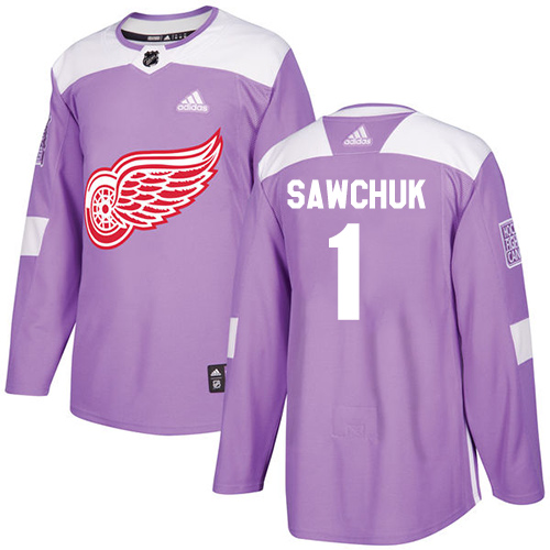 Adidas Detroit Red Wings #1 Terry Sawchuk Purple Authentic Fights Cancer Stitched Jersey Men's