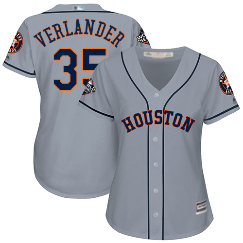 Houston Astros #35 Justin Verlander Grey Road 2019 World Series Bound Women's Stitched Jersey Womens
