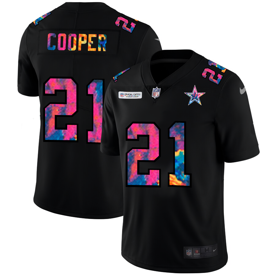 Dallas Cowboys #21 Ezekiel Elliott Men's Multi-Color Black 2020 Crucial Catch Vapor Untouchable Limited Jersey