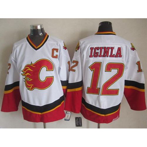 Calgary Flames #12 Jarome Iginla White/Black CCM Throwback Stitched Jersey Men's