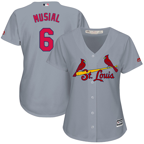 St.Louis Cardinals #6 Stan Musial Grey Road Women's Stitched Jersey Womens