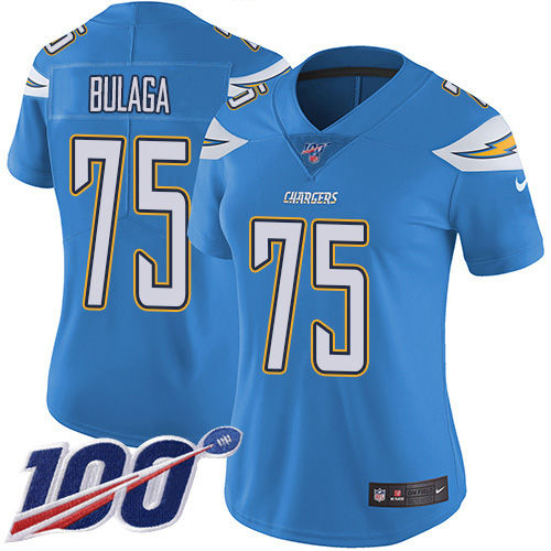 Los Angeles Chargers #75 Bryan Bulaga Electric Blue Alternate Women's Stitched 100th Season Vapor Untouchable Limited Jersey Womens