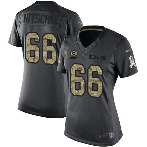 Green Bay Packers #66 Ray Nitschke Black Women's Stitched Limited 2016 Salute to Service Jersey Womens