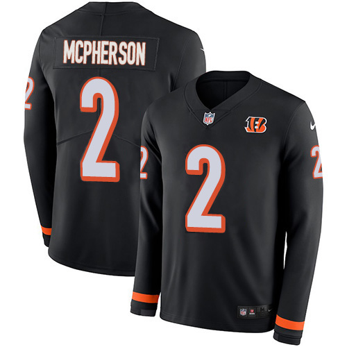Bengals #2 Evan McPherson Black Team Color Youth Stitched Limited Therma Long Sleeve Jersey