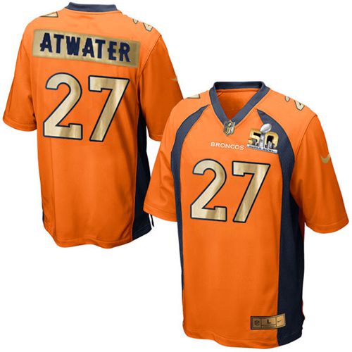 Denver Broncos #27 Steve Atwater Orange Team Color Men's Stitched Game Super Bowl 50 Collection Jersey Men's