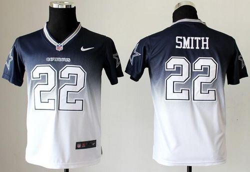 Cowboys #22 Emmitt Smith Navy Blue/White Youth Stitched Elite Fadeaway Fashion Jersey