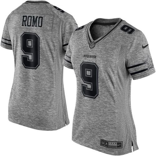 Dallas Cowboys #9 Tony Romo Gray Women's Stitched Limited Gridiron Gray Jersey Womens