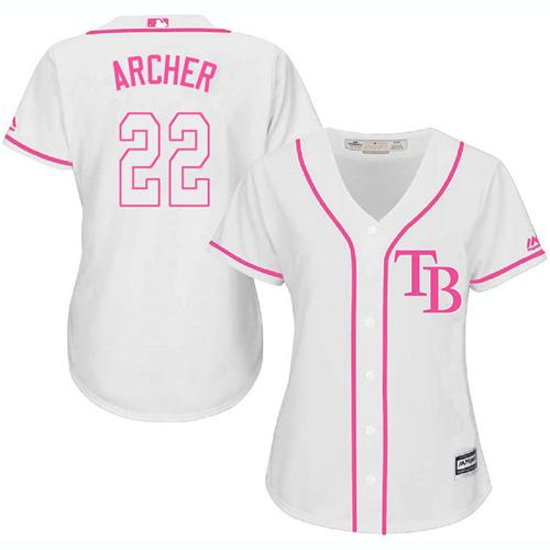 Tampa Bay Rays #22 Chris Archer White/Pink Fashion Women's Stitched Jersey Womens