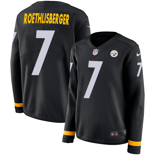 Pittsburgh Steelers #7 Ben Roethlisberger Black Team Color Women's Stitched Limited Therma Long Sleeve Jersey Womens