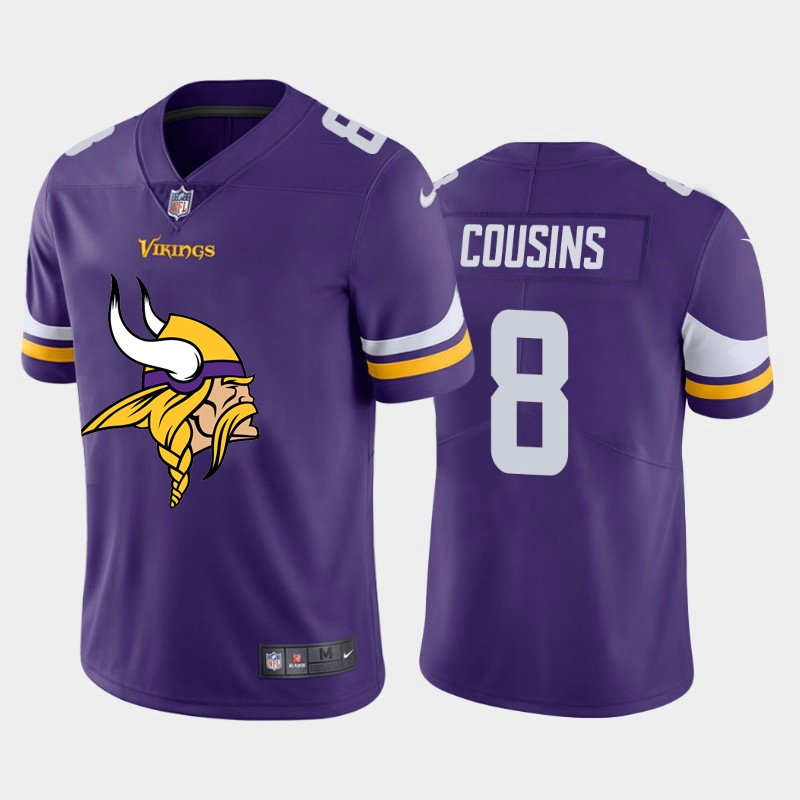 Minnesota Vikings #8 Kirk Cousins Purple Men's Big Team Logo Vapor Limited Jersey
