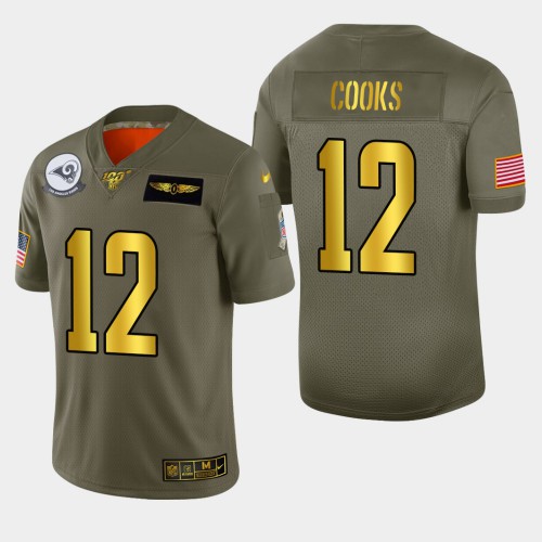 Los Angeles Rams #12 Brandin Cooks Men's Olive Gold 2019 Salute to Service 100 Limited Jersey Men's