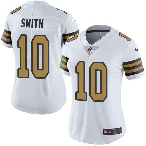 New Orleans Saints #10 Tre'Quan Smith White Women's Stitched Limited Rush Jersey Womens