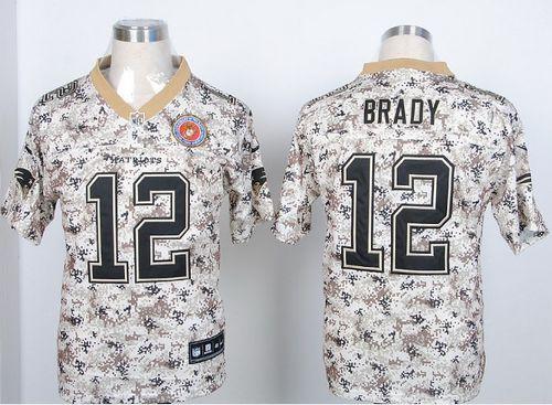 Patriots #12 Tom Brady Camo USMC Men's Stitched Elite Jersey