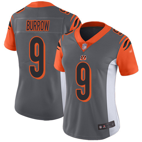 Bengals #9 Joe Burrow Silver Women's Stitched Limited Inverted Legend Jersey