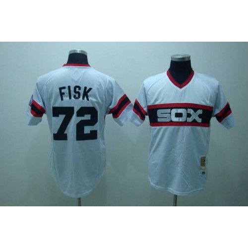 Mitchell and Ness 1985 Chicago White Sox #72 Carlton Fisk Stitched White Throwback Jersey Men's