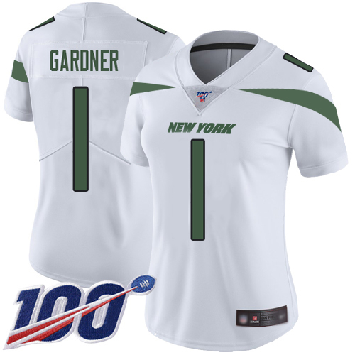 Jets #1 Ahmad Sauce Gardner White Women's Stitched 100th Season Vapor Limited Jersey