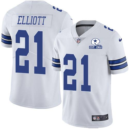 Cowboys #21 Ezekiel Elliott White Men's Stitched With Established In 1960 Patch Vapor Untouchable Limited Jersey