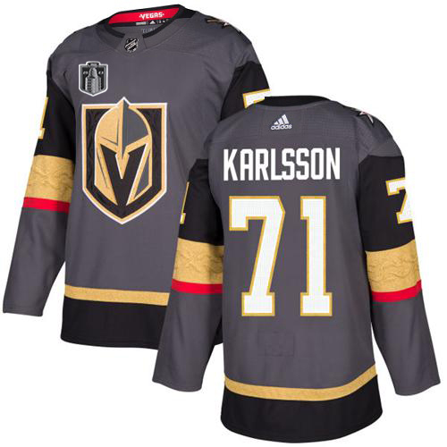 Adidas Golden Knights #71 William Karlsson Grey Youth 2023 Stanley Cup Final Patch Home Authentic Stitched Jersey