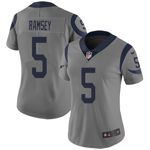 Rams #5 Jalen Ramsey Gray Women's Stitched Limited Inverted Legend Jersey