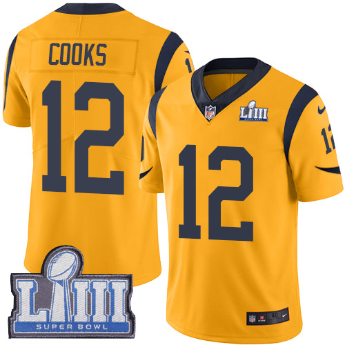 Los Angeles Rams #12 Brandin Cooks Gold Super Bowl LIII Bound Men's Stitched Limited Rush Jersey Men's