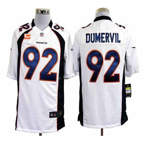 Denver Broncos #92 Elvis Dumervil White With C Patch Men's Stitched Game Jersey Men's