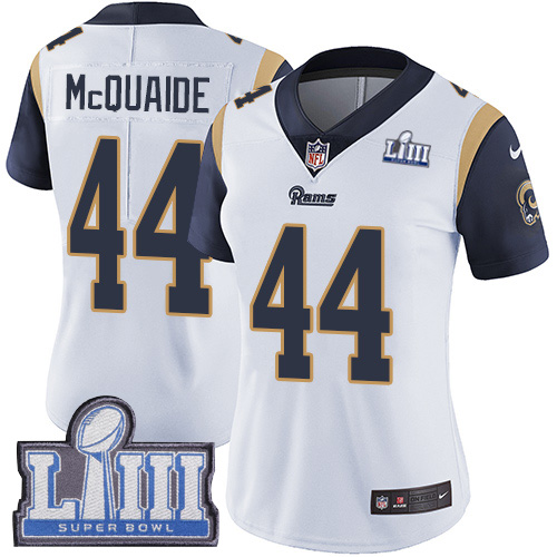 Los Angeles Rams #44 Jacob McQuaide White Super Bowl LIII Bound Women's Stitched Vapor Untouchable Limited Jersey Womens