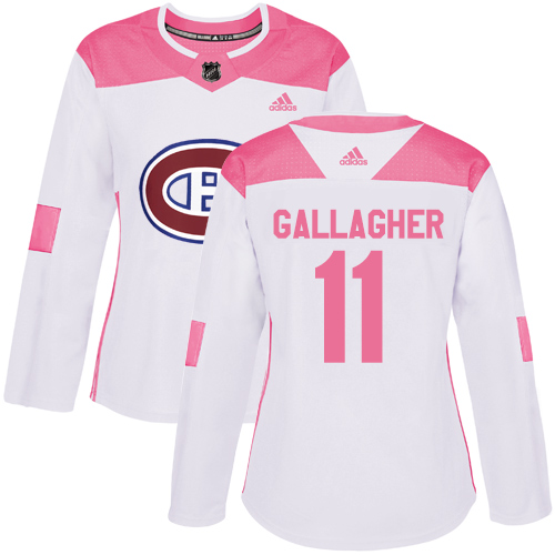 Adidas Montreal Canadiens #11 Brendan Gallagher White/Pink Authentic Fashion Women's Stitched Jersey Womens