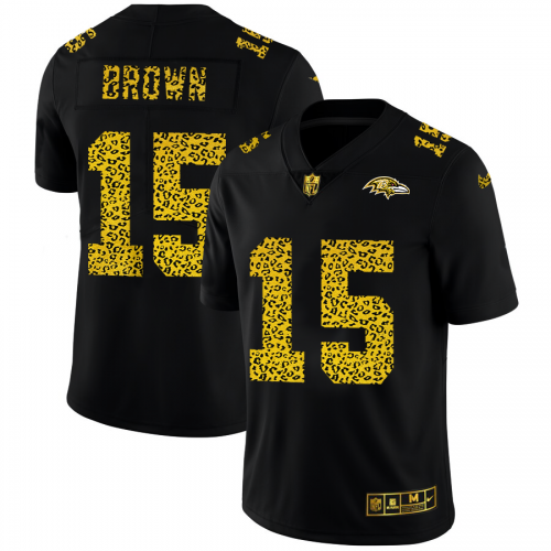 Baltimore Baltimore Ravens #15 Marquise Brown Men's Leopard Print Fashion Vapor Limited Jersey Black Men's