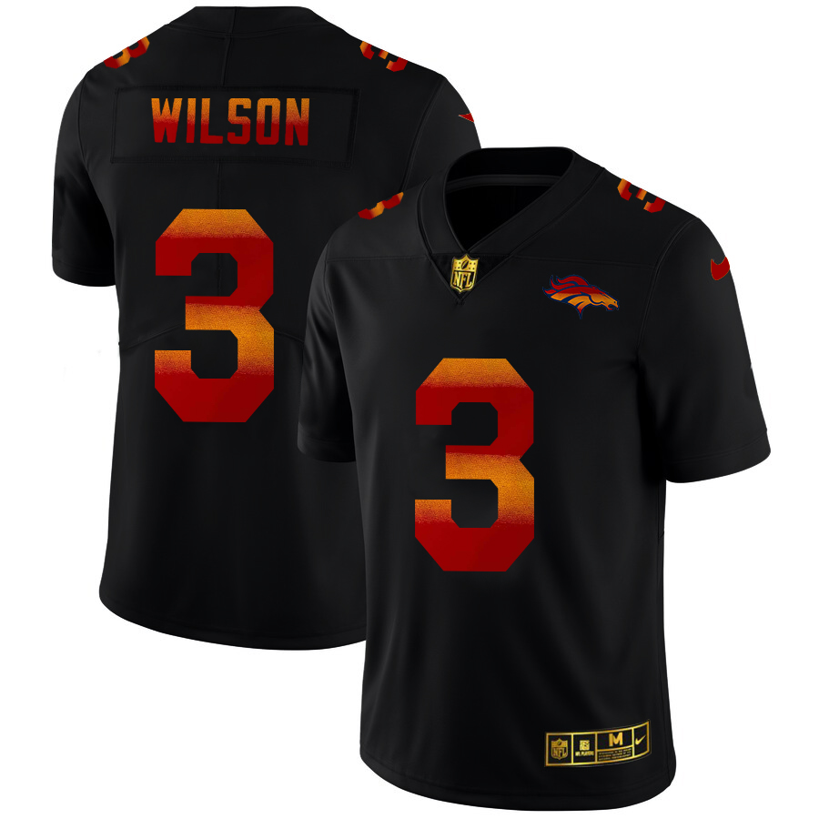 Denver Broncos #3 Russell Wilson Men's Black Red Orange Stripe Vapor Limited Jersey