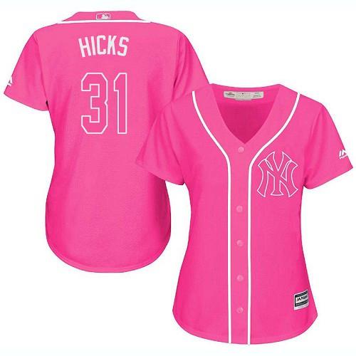 New York Yankees #31 Aaron Hicks Pink Fashion Women's Stitched Jersey Womens