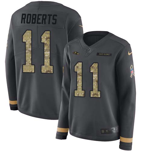 Baltimore Ravens #11 Seth Roberts Anthracite Salute to Service Women's Stitched Limited Therma Long Sleeve Jersey Womens