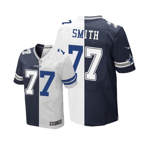 Dallas Cowboys #77 Tyron Smith Navy Blue/White Men's Stitched Elite Split Jersey Men's