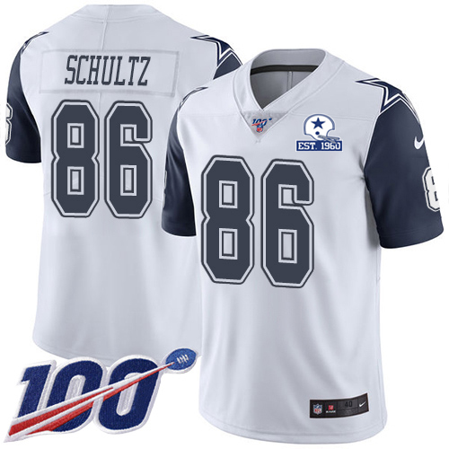 Dallas Cowboys #86 Dalton Schultz White Men's Stitched With Established In 1960 Patch Limited Rush 100th Season Jersey Men's