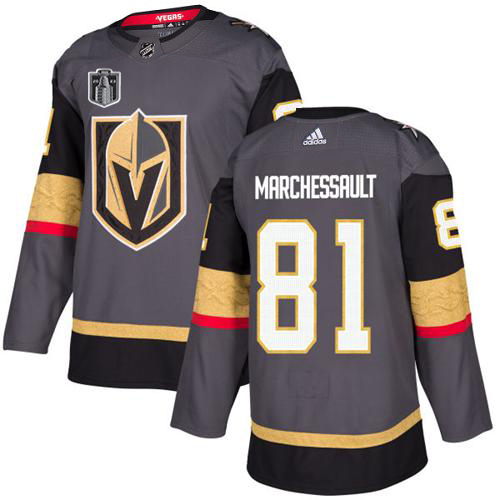 Adidas Golden Knights #81 Jonathan Marchessault Grey 2023 Stanley Cup Final Patch Home Authentic Stitched Jersey