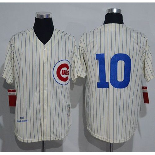 Mitchell And Ness 1969 Chicago Cubs #10 Ron Santo Cream Strip Throwback Stitched Jersey Men's