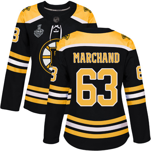 Adidas Boston Bruins #63 Brad Marchand Black Home Authentic Stanley Cup Final Bound Women's Stitched Jersey Womens