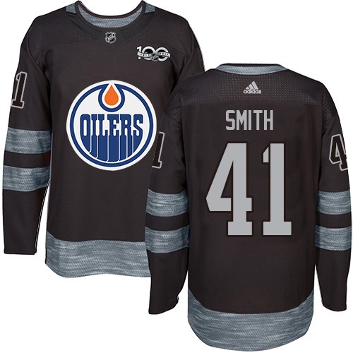 Adidas Edmonton Oilers #41 Mike Smith Black 1917-2017 100th Anniversary Stitched Jersey Men's