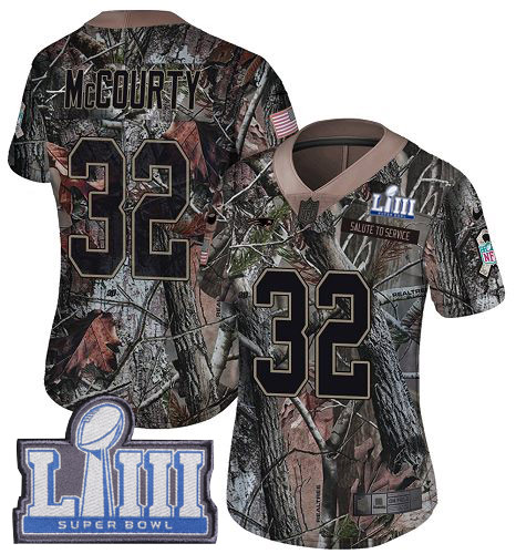 Patriots #32 Devin McCourty Camo Super Bowl LIII Bound Women's Stitched Limited Rush Realtree Jersey
