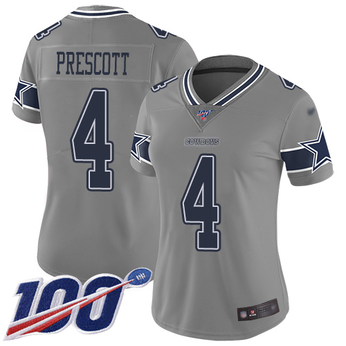 Cowboys #4 Dak Prescott Gray Women's Stitched Limited Inverted Legend 100th Season Jersey