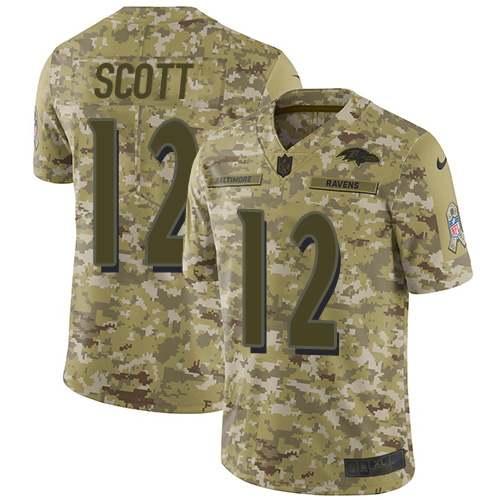 Baltimore Ravens #12 Jaleel Scott Camo Men's Stitched Limited 2018 Salute To Service Jersey Men's