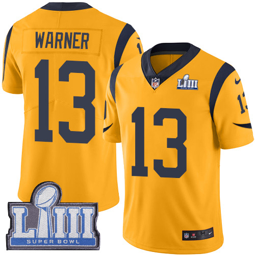 Los Angeles Rams #13 Kurt Warner Gold Super Bowl LIII Bound Men's Stitched Limited Rush Jersey Men's