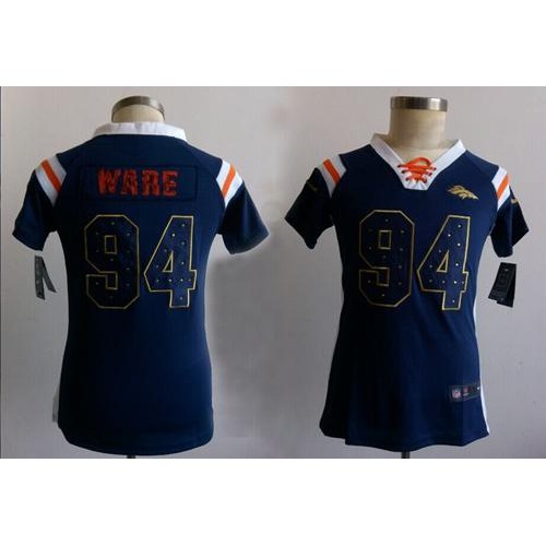 Denver Broncos #94 DeMarcus Ware Navy Blue Women's Stitched Elite Draft Him Shimmer Jersey Womens