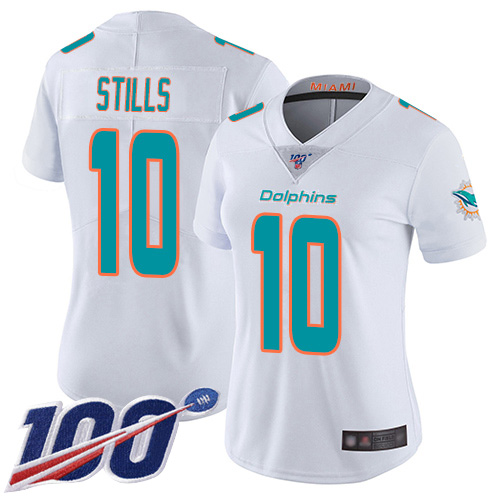 Miami Dolphins #10 Kenny Stills White Women's Stitched 100th Season Vapor Limited Jersey Womens