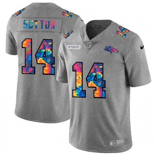Denver Denver Broncos #14 Courtland Sutton Men's Multi-Color 2020 Crucial Catch Jersey Greyheather Men's