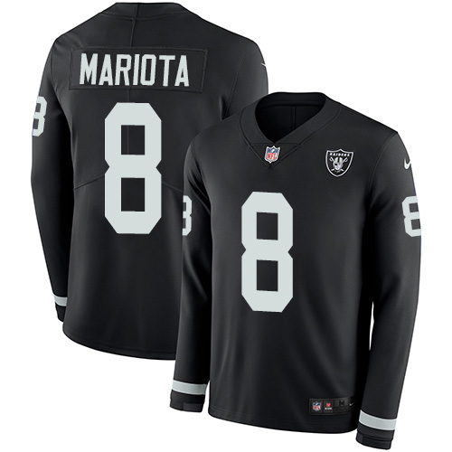 Las Vegas Raiders #8 Marcus Mariota Black Team Color Men's Stitched Limited Therma Long Sleeve Jersey Men's