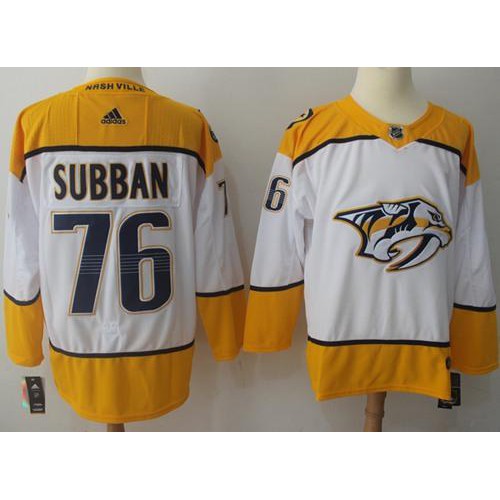 Adidas Nashville Predators #76 P.K Subban White Road Authentic Stitched Jersey Men's