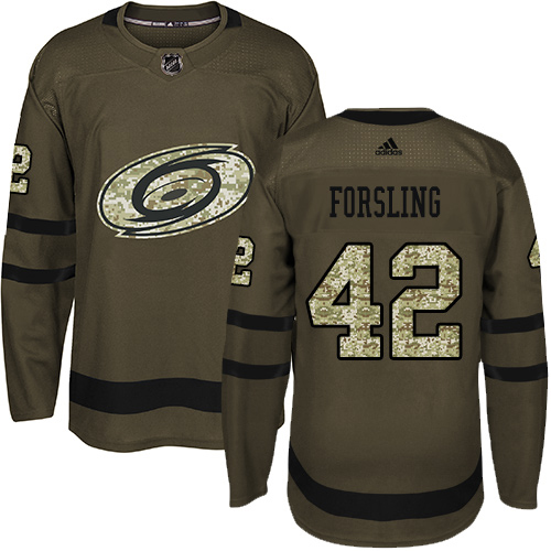 Adidas Carolina Hurricanes #42 Gustav Forsling Green Salute to Service Stitched Youth Jersey Youth
